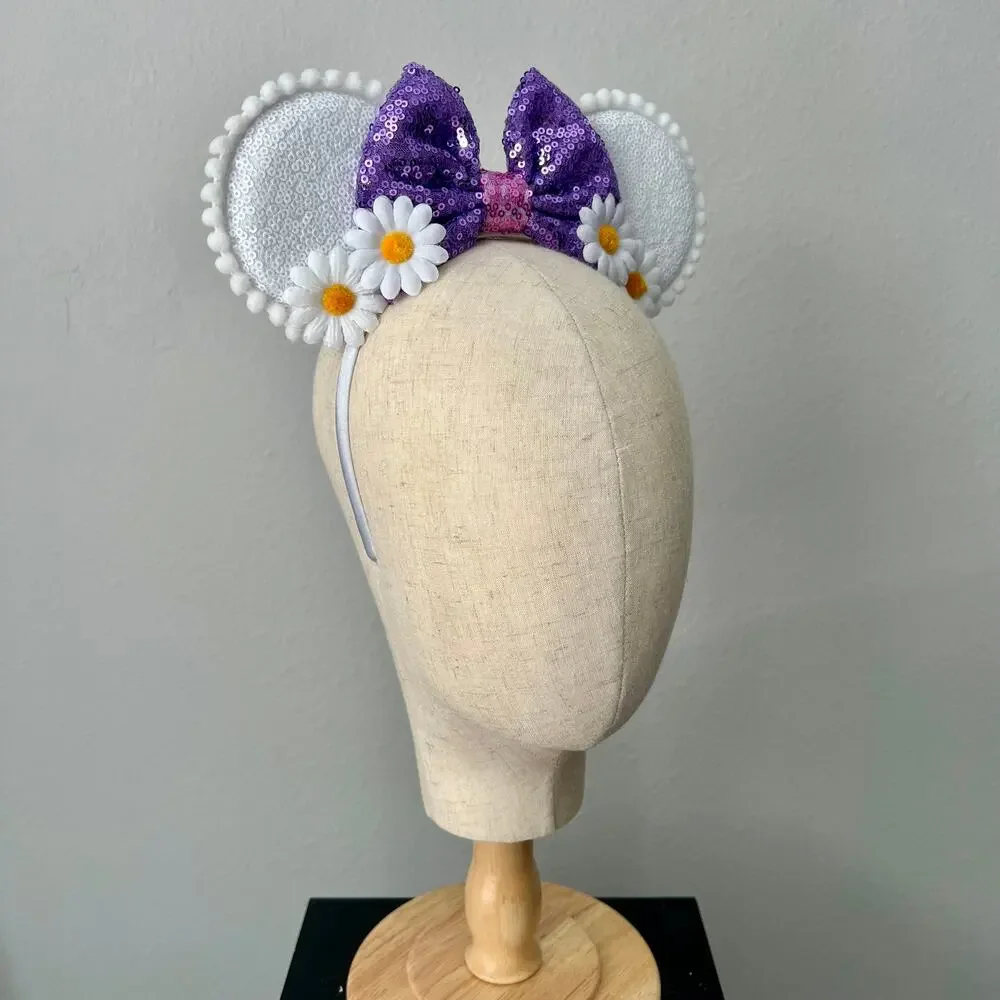 White & Purple Sequin Daisy Garden Minnie Ears | Disney-Inspired Mouse Ears - Picture 4 of 5